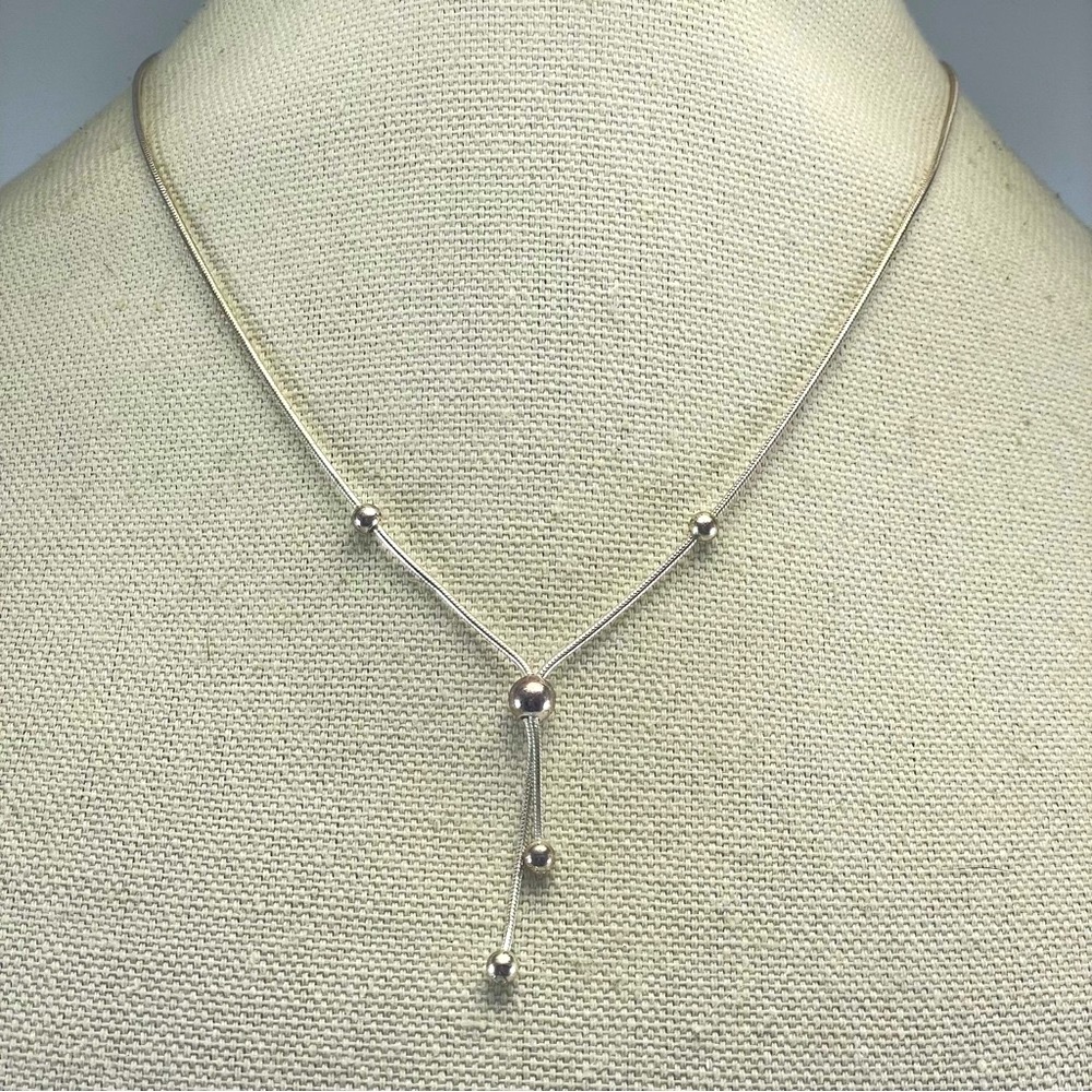 Italy 925 Sterling Silver Snake Chain Delicate Tassel Necklace Elegant Ball Bead